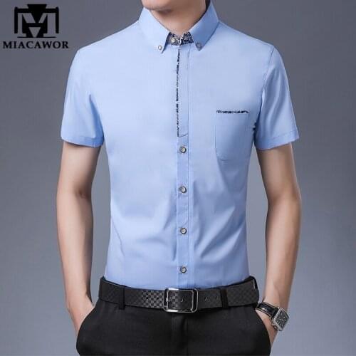 New Summer Short sleeve Dress Shirts Men High Quality Cotton Casual Shirt Mens Slim Fit Camiseta Masculina C742