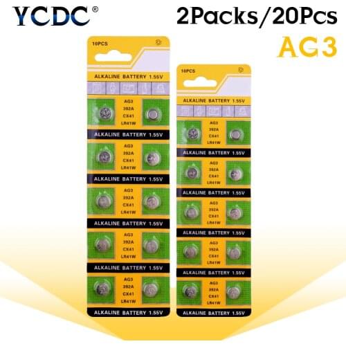 YCDC 20pcs 1.55V Coin Battery AG3 384 392 SR41W SR41 L736 Alkaline Button Cell Batteries For Watch Single Use
