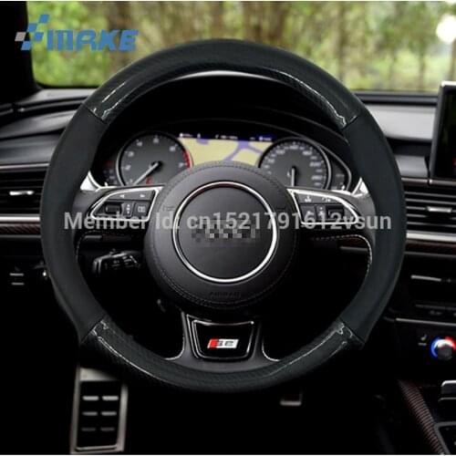 SmRKE 38cm 15" Anti-Slip Black Carbon Fiber Top PVC Leather Steering Wheel Cover For Audi A3 Q3 Q5 A5 A6 A7 A8L S6 TTS RS Series