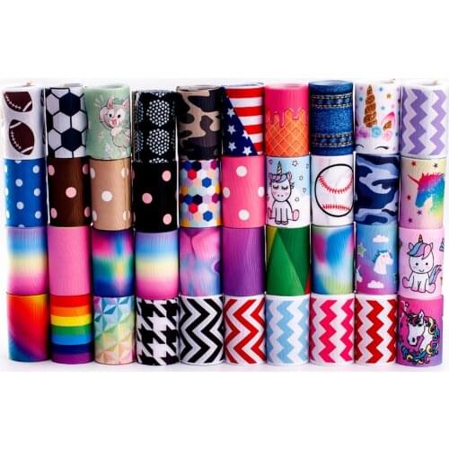 Style Mix 3" 5yards Grosgrain Animal Flower Stripe Gradient Random Thermal Transfer Printed for DIY Hairbows Accessories