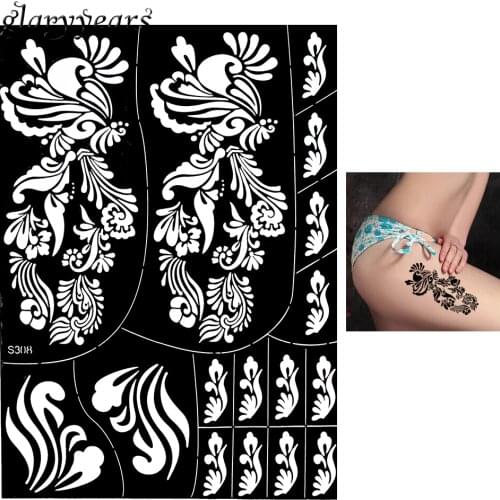 1 Piece Large Hollow Henna Tattoo Stencil Black Color Spindrift Flowers Henna Paste Drawing Female Body Art Tattoo Stencil S308