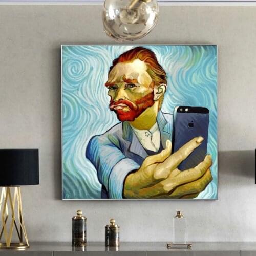 Van Gogh Selfie By phone Funny Canvas Paintings Abstract Wall Art Posters And Prints Portrait Of Van Gogh Pictures Home Decor