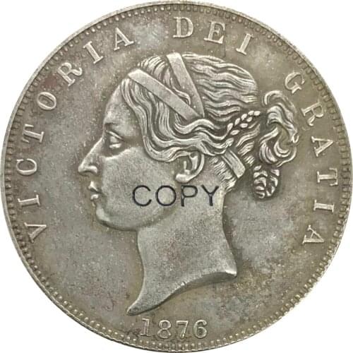 United Kingdom 1/2 Crown 1876 Victoria young head Cupronickel Plated Silver Copy Coins