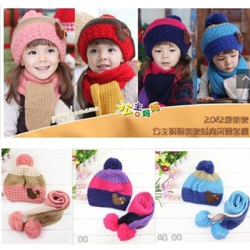 Hooyi Knitted Girls Hats Infant scarf sets for Baby Boys cap Wool Children winter hat Kids Beanie Child Scarves Bucket Hat