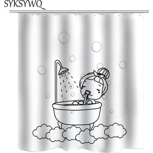 Girl Bathroom Curtain Cartoon Kids Shower Curtain Black And White Rideau De Douche Bath Curtain Shower Fabric Duschvorhang