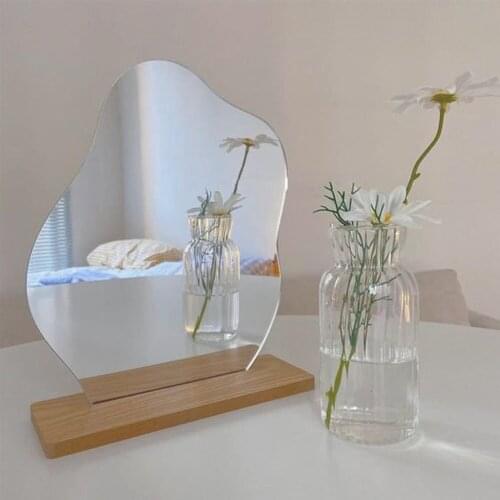 Makeup Mirror Ins Irregular Acrylic Decorative Mirror Wooden Base Cosmetic Beauty Tool de maquillaje Korean Style Drop shipping