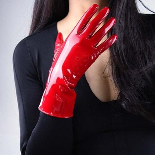 Womens Sexy Short Gloves Female Fetish Shiny PVC Metallic Glove PU Leather Mens Fantasy Ladies Cosplay Accessories Woman Mitt