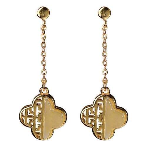 S925 sterling silver gold plated Hetian jade ear studs personality hollow out long earring pendant for ladies earrings