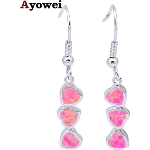 Wholesale & Retail Heart shape Red Fire Opal Silver Stamped Dangle Earrings for Women Fashion Jewelry Opal Jewelry OES540A