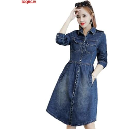 Women Long Denim Dress Spring Autumn 2020 Fashion Blue Dresses Long-sleeve Loose Cotton Dress Female Cardigan Denim Jacket W02