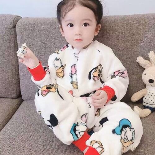 2021 Winter Childrens Pajamas Baby Flannel Sleeping Bag Boys and Girls' Home Clothes Thickened Double-layer One-piece Clothes