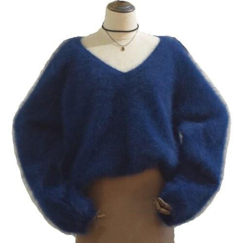 Sexy V Neck 100% Mink Cashmere Sweater Vintage Cashmere Pullovers New Winter Keep Warm Sweaters Women ksr803