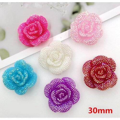 20pcs Mixed 30MM AB Double Colors Imitaion Resin Crystal Flower Flatback Planar Resin Cabochons DIY Crafts Embellishments RC014