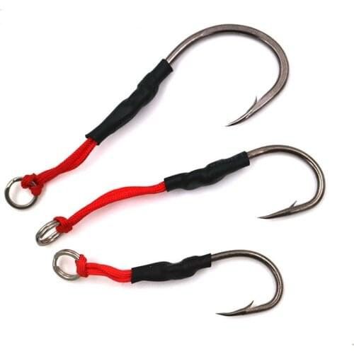 5 pcs/lot 1/0# - 5/0# stainless steel jigging spoon fishing hook with PE line salt jig assist pesca sea fishing Hooks