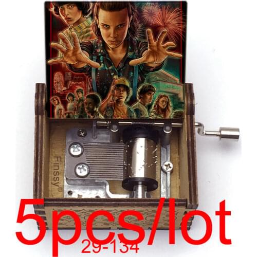 5pcs TV Stranger Things Music Theme Never Ending Story Color Print Music Box Wood Hand Christmas Birthday Movie Fans Friend Gift