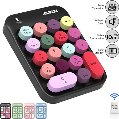 AJAZZ 18-Key 2.4GHz Wireless Numeric Keypad Full Size Portable Slim Mini Numeric Keypad with USB Receiver