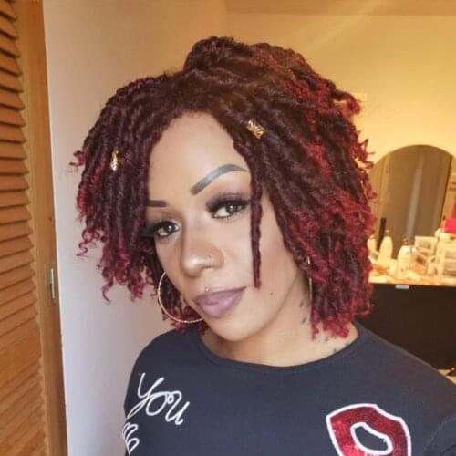 Beaudestiny Synthetic Hair Fake Locs Dreadlocks Wigs Soft Faux Locs Braided Wig Afro Short Curly Burgundy Wig For Black Women