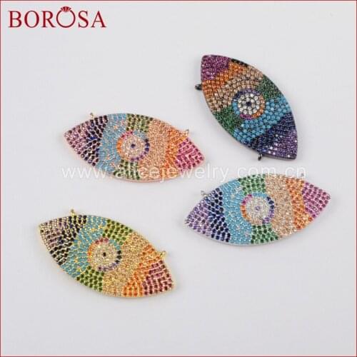 BOROSA 5PCS Handcrafted CZ Stone Cubic Zirocnia Boho Connector Druzy Pendant for Women Necklace, for Jewelry Making WX615