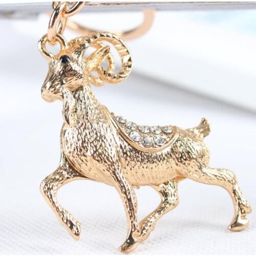 Zodiac Goat Sheep New Cute Crystal Rhinestone Charm Pendant Purse Bag Car Key Ring Chain Creative Wedding Party Gift