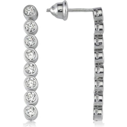 Valori Jewels 1.76 Carat, Zirconia White Round Gemstone, Rhodium Plated, Tennis Earrings