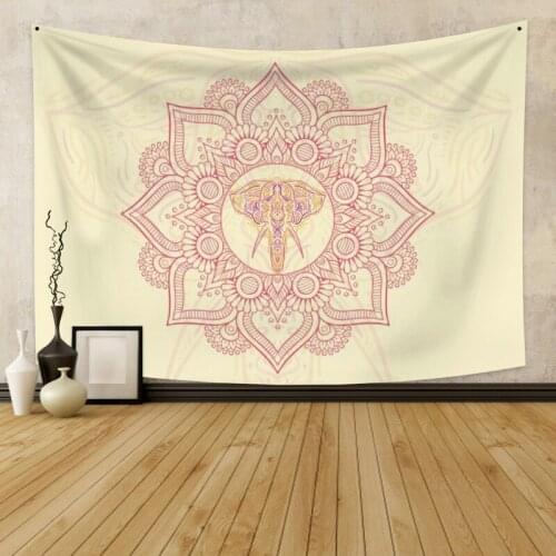 Cherry Pink Mandala Baby Yellow Tapestry Vintage Exotic Summer Plant Nature Frame for Bedroom Photography Wall Decor