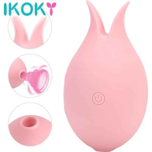IKOKY 2 in 1 Tongue Licking Egg Clit Sucking Vibrator Clitoris Stimulator 10 Speeds Nipple Vaginal Massager Female Orgasm