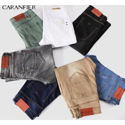 CARANFIER Quality Slim Jeans Men Classical Fashion Elasticity Denim Pants Light Blue Washed Brand Casual Trousers Male