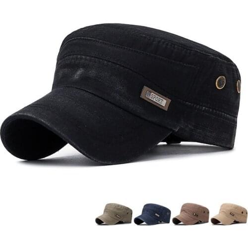 2021 NEW Simple Military Cap Cotton Flat Top Hat For Men Vintage Army Hat Cadet Military Patrol Cap Outdoor Fishing Cap