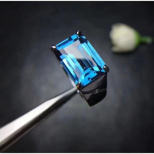 Luxurious heavy big 10*14mm square Natural blue topaz gem Ring S925 Silver Natural Gemstone Ring men Womens party Rings Jewelry