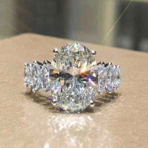 925 Sterling Silver Princess 10*14MM Oval Cut Female Gemstone Ring Wholesale Fine Jewelry Gifts