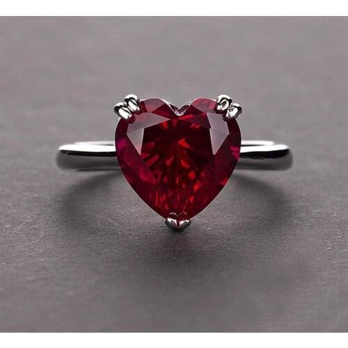 100% 925 Sterling Silver Ring Created Ruby Heart Gemstone Wedding Rings For Women Bridal Fine Jewelry Engagement Accessories