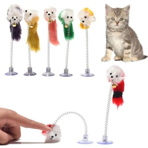 Colorful Random Plastic Cat Toys Feather Funny Cat Mice Shape 20 X 10cm False Mouse Pet Products Bottom Sucker Elastic