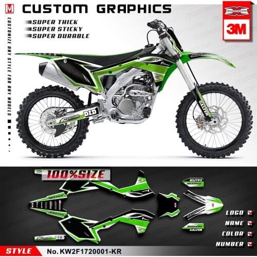 KUNGFU GRAPHICS MX Stickers Graphic Set Custom Racing Decals Kit for KX 250 F KX250F 2017 2018 Custom Vinyl Wrap Black Green