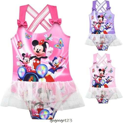 1-9 Years Girl Swimsuit Kids Swimwear Mickey Mouse Minnie Print Teenage Girl Bikini Halter Top Bathing Suit Childrens Swimwear