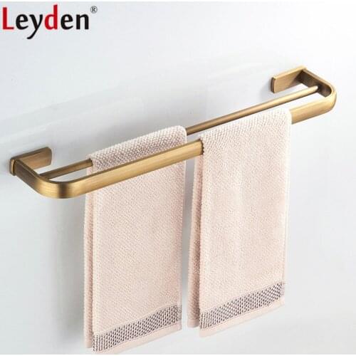 Leyden Antique Brass Wall Mounted Lavatory Doubel Towel Bars Towel Rail Rack Bath Towel Hanger For Bathroom Accessories