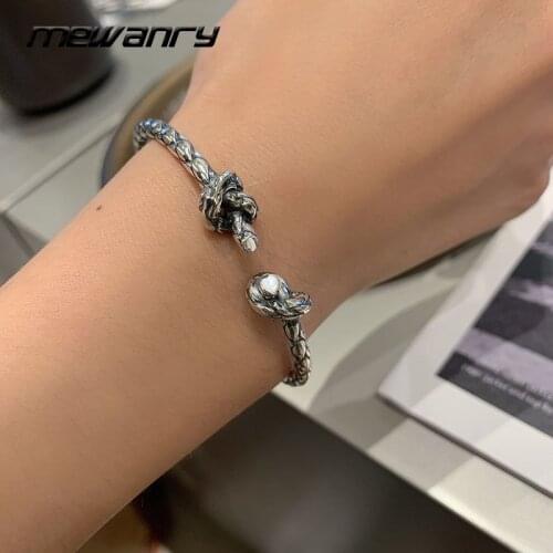 Mewanry Minimalist 925 Sterling Silver Bracelet for Women New Trend Vintage Sweet Couples Double-Ended Knot Party Jewelry Gifts