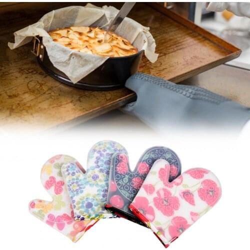 Baking Mitts Heat Resistant Non-Slip Silicone Cotton Liner Double-layer Oven Gloves