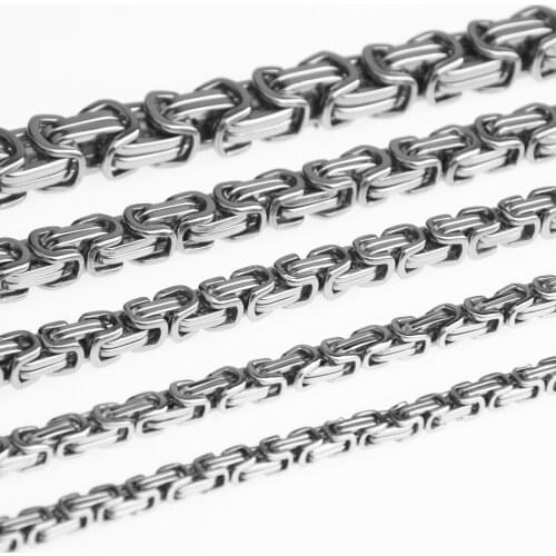 Granny Chic Mens Necklace Chains Silver Color Byzantine Box Link Stainless Steel Chain Necklaces Or Bracelet for Men 4-15mm