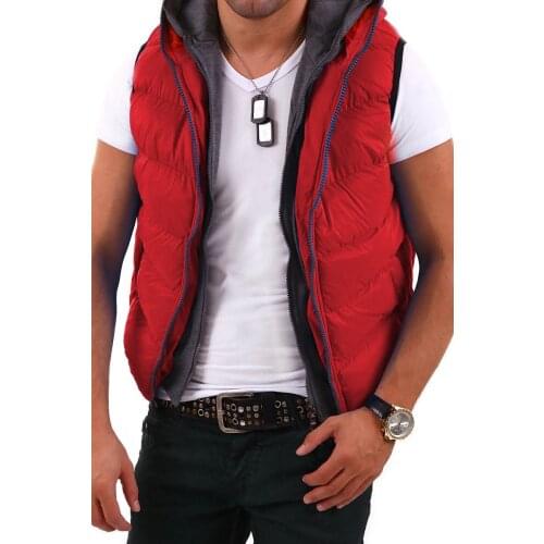 Autumn and Winter Hooded Cotton Padded Vest Coat Fashion Cardigan Coat Solid Color Mens Sleeveless Vest Coat