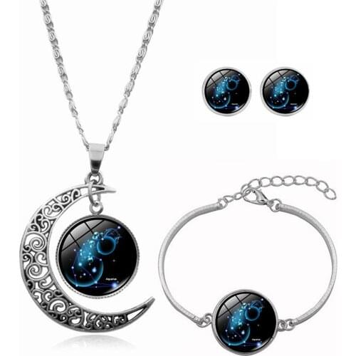 12 Constellation Moon Necklace Earring Bracele Sets Gifts For Mom Birthday Present For Women Fashion Jewelry Accessories
