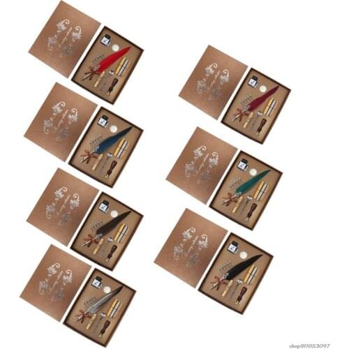 Retro Calligraphy Pen Set Vintage Calligraphy Feather Pen with Wax Seal Stick/Seal Stamp Birthday Business Gift au20 wholesales