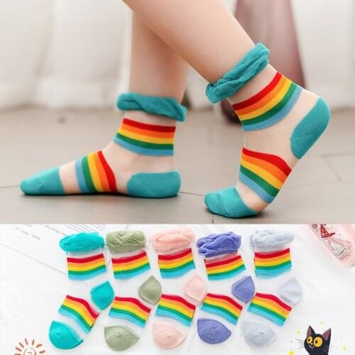 5 Pairs/Lot 1-9Y baby girl rainbow socks kids girls high socks spring summer 2020 children mesh sock skarpetki calcetines altos