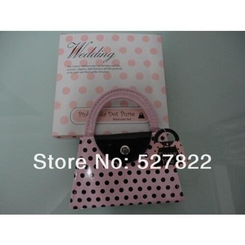 2013 New Hot Sale 10set/lot Pink Polka Purse manicure set pedicure,wedding favor and gift Free Shipping