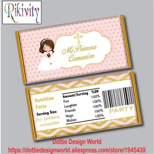 Personalized Girl First Holy Communion Baptism Candy Bar Hershey Chocolate Wrapper Stickers Water Bottle Labels Party Decoration