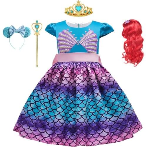 Girls Little Mermaid Ariel Princess Dress Summer Party Little Mermaid Cosplay Costume Children Carnival Birthday Fancy Clothing