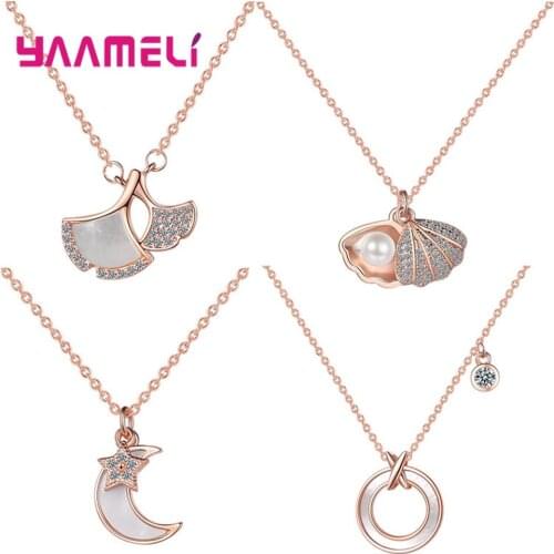 Various Styles Lady Woman Necklace Jewelry Sterling Silver S925 Rhinestone Cubic Zircon Pearl Opal Pendantfor Wedding