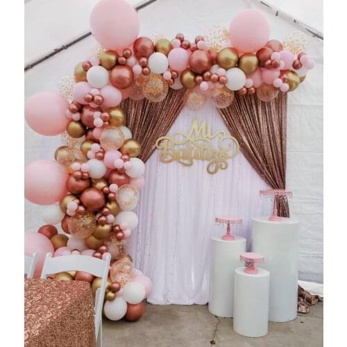 Pink Balloon Arch Garland Kit Chrome Metal Rose Gold Confetti Latex Balloons Valentines Day Wedding Birthday Party Decoration