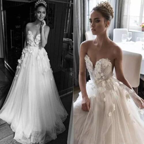 Eightree Sweetheart Backless Wedding Dresses 3D Rose Flower Appliques Bridal Dress Floor Length Wedding Gown Vestido de noive