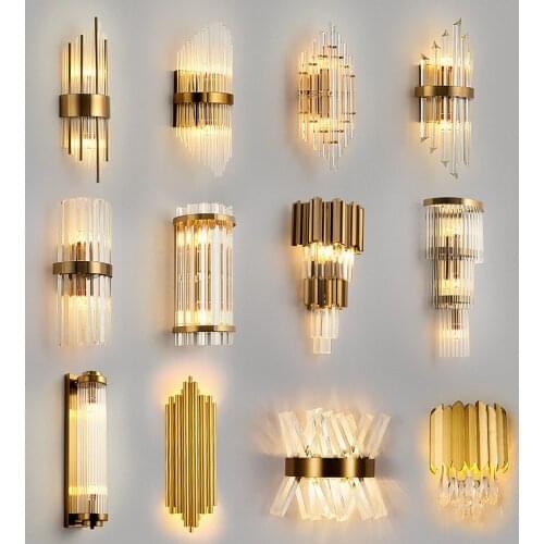 Post Modern Light Luxury Crystal Wall Lamp Bedroom Bedside Gold Living Room Corridor Creative Northern European Brass Lamp