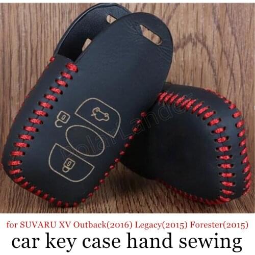 Only Red Genuine leather car key case cover Hand sewing DIY fit for SUVARU XV Outback(2016) Legacy(2015) Forester(2015)